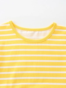 Robe d'été rayée pour filles avec broderie de lapin jaune et jupe en tulle élégante