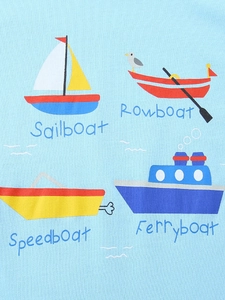 Light blue kids cotton T-shirt with nautical sailboat print and crew neck design
