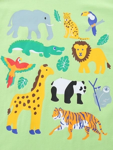 T-shirt garçon en coton vert avec imprimés animaux du zoo colorés et col rond