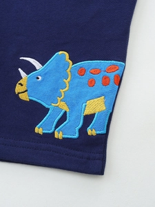 Short en coton marine pour garçon avec broderie dinosaure et poche latérale pratique
