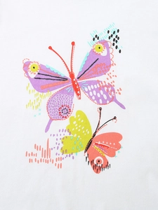 Ensemble t-shirt blanc pour filles avec imprimé papillon coloré et détails stylés