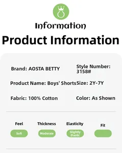Size chart and fabric details for 100% cotton boys shorts with excavator print