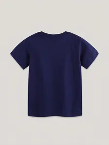 T-shirt blu scuro in cotone per bambini con scollo rotondo classico vista posteriore