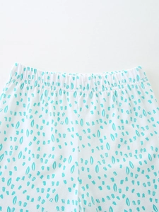 Ensemble fille en coton tricoté à manches courtes avec imprimé floral sarcelle