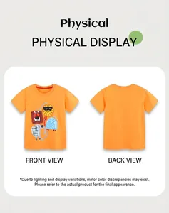 Détails avant et arrière du t-shirt en coton orange avec imprimés animaux pour garçons