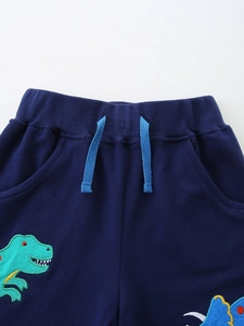 Short pour garçon bleu marine avec broderie dinosaure et cordon de serrage élastique