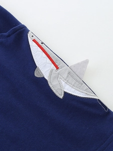 Short bleu marine pour garçon avec broderie requin 3D de qualité et tissu en maille coton