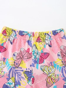 Ensemble d'été pour filles avec imprimé papillon coloré et taille élastique