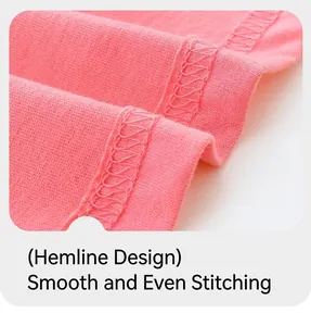 Close-up of pink knit cotton dress hem showing professional double-stitch sewing detail