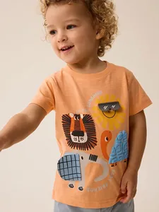 T-Shirt pour Petits Garçons 100% Coton Imprimé Animaux Dessin Animé Manches Courtes Col Rond Haut d'Été Décontracté Enfants