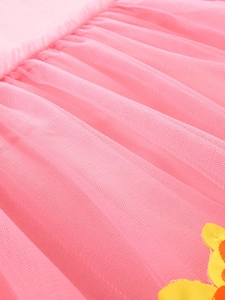 Robe princesse fille en tulle rose avec broderie licorne et détails en maille fine