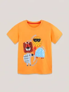T-shirt orange en coton pour garçon avec imprimé animaux colorés et col rond classique
