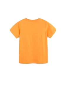 Vue arrière d'un t-shirt en coton orange vif pour garçons avec col rond et coupe classique