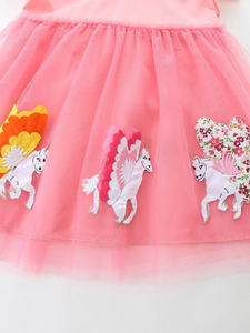 Robe de princesse en tulle rose pour filles avec broderies licorne et couches de tutu