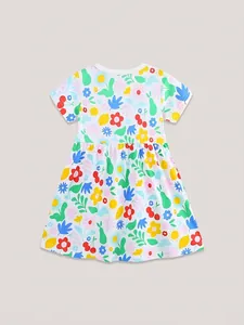 Robe d'été pour filles à manches courtes avec imprimé citrons et cerises en coton