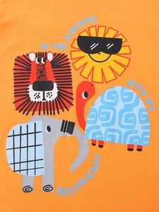 T-shirt orange en coton pour garçon avec imprimés d'animaux mignons et texte ensoleillé