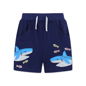 Short décontracté enfant bleu marine avec broderie requin et cordon gris pour l'été