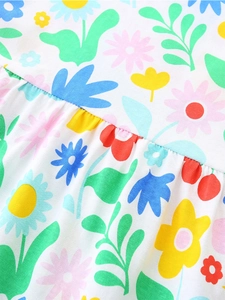 Robe d'été en coton pour filles avec imprimés floraux colorés et manches courtes douces
