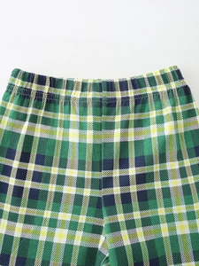 Short à carreaux verts pour garçons avec taille élastique et coton de qualité