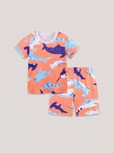 Ensemble d'été orange pour garçons t-shirt à manches courtes et short à requin