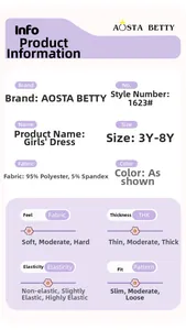 Detailed size chart and fabric specifications for the floral short sleeve girl dress