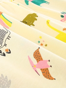 Abito da principessa a maniche corte per bambina con stampe di dinosauri su cotone beige