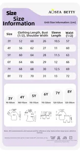Tableau des tailles pour robe d'été princesse pour filles de 3 à 8 ans avec mesures