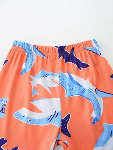 Short de nuit pour garçon avec imprimé requin, taille élastique et tissu orange vif