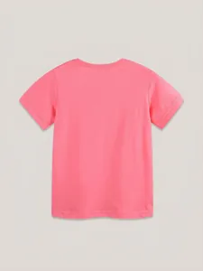 Vue arrière du t-shirt rose à manches courtes pour filles en coton avec col rond