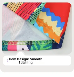 Close-up of smooth double-stitch hem on a colorful floral print girl's summer dress