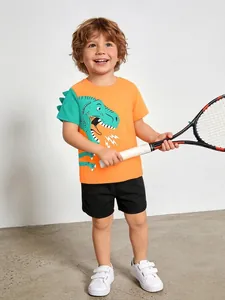 Jungen Sommer Dinosaurier Druck Shorts Set Baumwolle Kurzarm Kontrastnähte Top Und Shorts Kleidung Outfit Für Kinder Kleinkinder