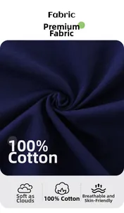 Dettaglio del tessuto in 100% cotone blu scuro, morbido, traspirante e delicato