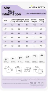 Tableau des tailles détaillé pour robe fille imprimé papillon avec mesures de longueur