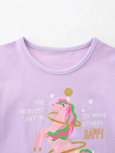 Girls light purple cotton t-shirt with unicorn print and The Noblest Art text detail