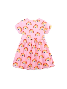 Meisjesjurk met Korte Mouwen Regenboogprint Casual Ronde Hals Prinses A-Lijn Zomer Roze Peuter Outfits 3-8 Jaar