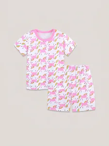 Ensemble pyjama fille imprimé licorne avec t-shirt à manches courtes et short d'été