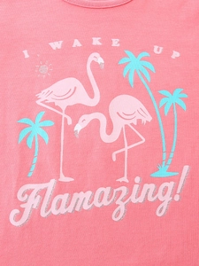 Sommeroutfit für Mädchen in Rosa mit tropischem Flamingo-Print und Palmenmotiv