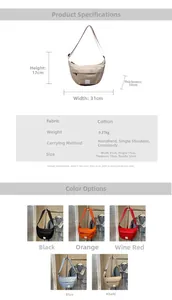 Paramètres de taille détaillés et options de couleurs pour le sac bandoulière en toile