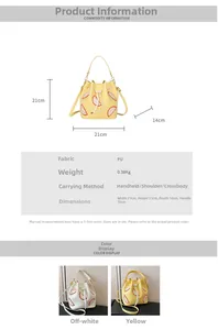 Detail view of watermelon bucket bag specifications with dimensions and color options
