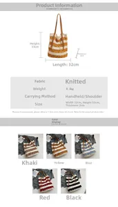 Tableau détaillé des dimensions du sac fourre-tout tissé avec options de couleurs et sangles