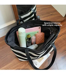 Top view of large capacity beach tote bag showing spacious interior with daily items