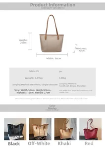 Detailed size chart for retro PU tote bag showing dimensions 36x26x12cm in four colors