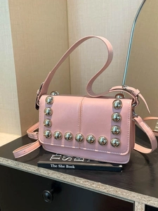 Women Moto Style Crossbody Bag Rivet Flap Small Square Bag PU Leather Adjustable Strap Shoulder Bag Solid Color Handbag