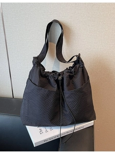 Women Waffle Texture Canvas Tote Bag Large Capacity Drawstring Shoulder Bag Casual Summer Beach Crossbody Bag For Work Travel