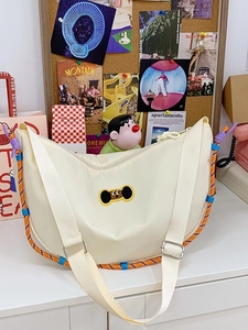 Borsa a Dumpling in Nylon Stile Coreano da Donna Con Toppa a Cane Crossbody Borsa a Spalla Casual di Grande Capacità Con Corda Intrecciata