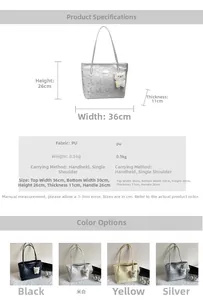 Detailed size chart for large tote bag showing 36cm width and material specifications