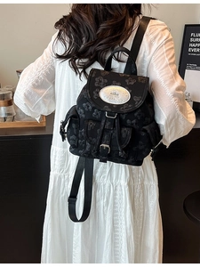 Modischer schwarzer Damen-Rucksack mit Jacquard-Blumenmuster und großem Fassungsvermögen