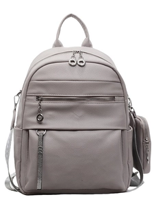 Chic mauve lychee pattern faux leather backpack with tassel detail and mini pouch