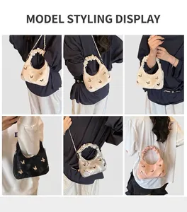 Vues détaillées du sac à main plissé tendance avec bandoulière et charms papillon