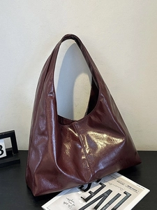 Damen Vintage Schultertasche Große Kapazität Glänzende Plissee PU Leder Hobo Tragetasche Zum Pendeln Casual Einfarbig Handtasche